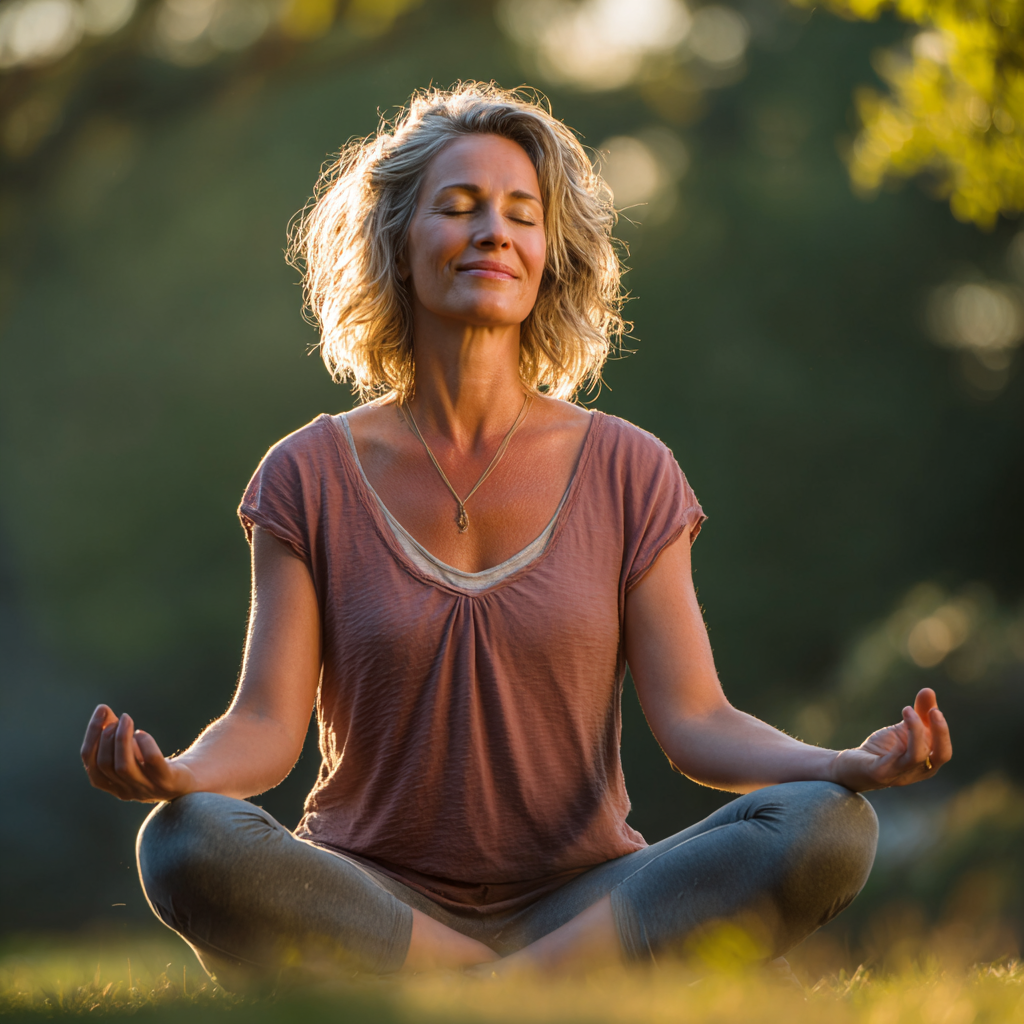 Group of diverse Ukrainian adults in their forties and fifties practicing gentle morning yoga poses together in a bright, welcoming studio space